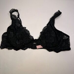 Victorias Secret Black Lace Balconette Bra 36B Underwire Adjustable Straps Y2k